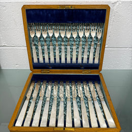 Stunning Antique Mother of Pearl and Silver-plated Fruit Set in Original Box