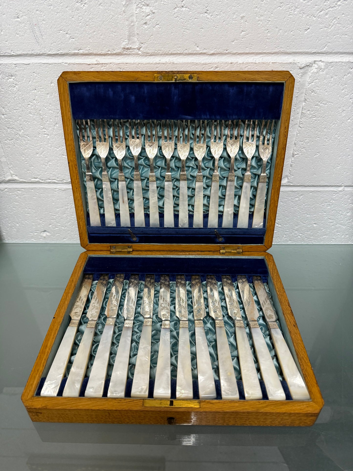 Stunning Antique Mother of Pearl and Silver-plated Fruit Set in Original Box