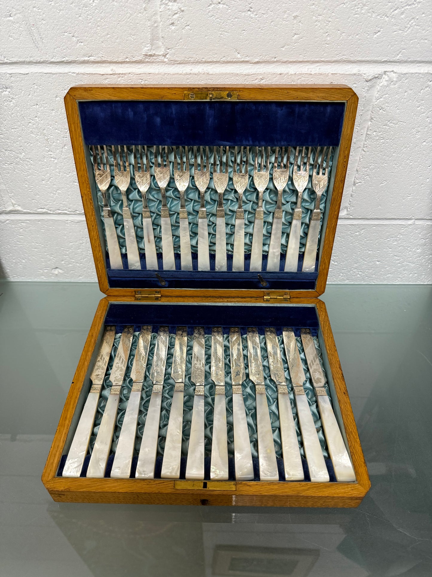 Stunning Antique Mother of Pearl and Silver-plated Fruit Set in Original Box