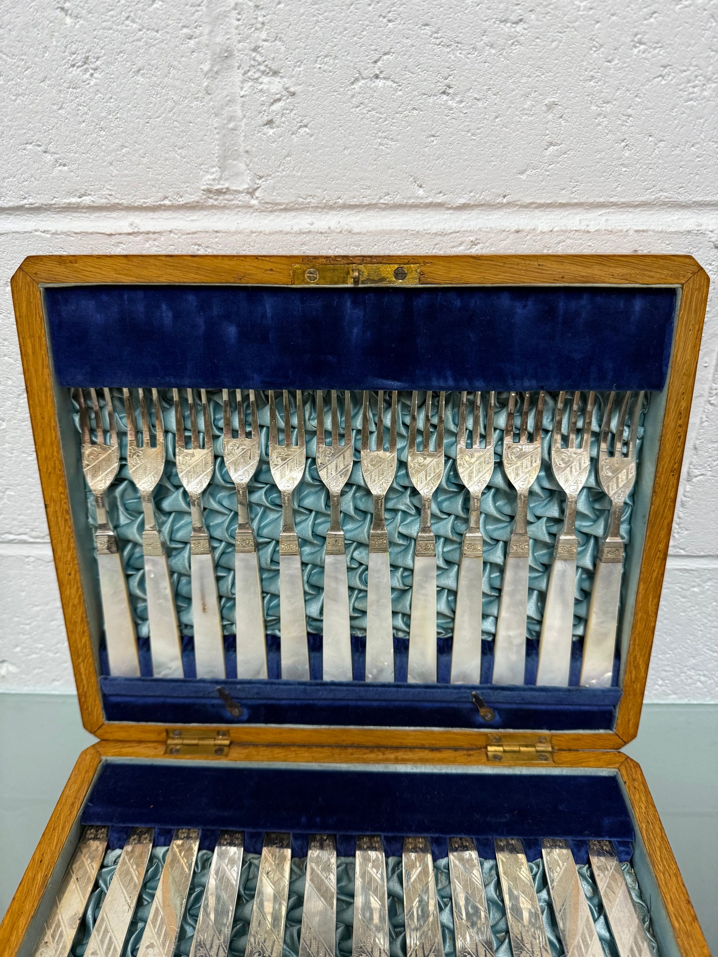 Stunning Antique Mother of Pearl and Silver-plated Fruit Set in Original Box