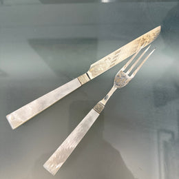 Stunning Antique Mother of Pearl and Silver-plated Fruit Set in Original Box