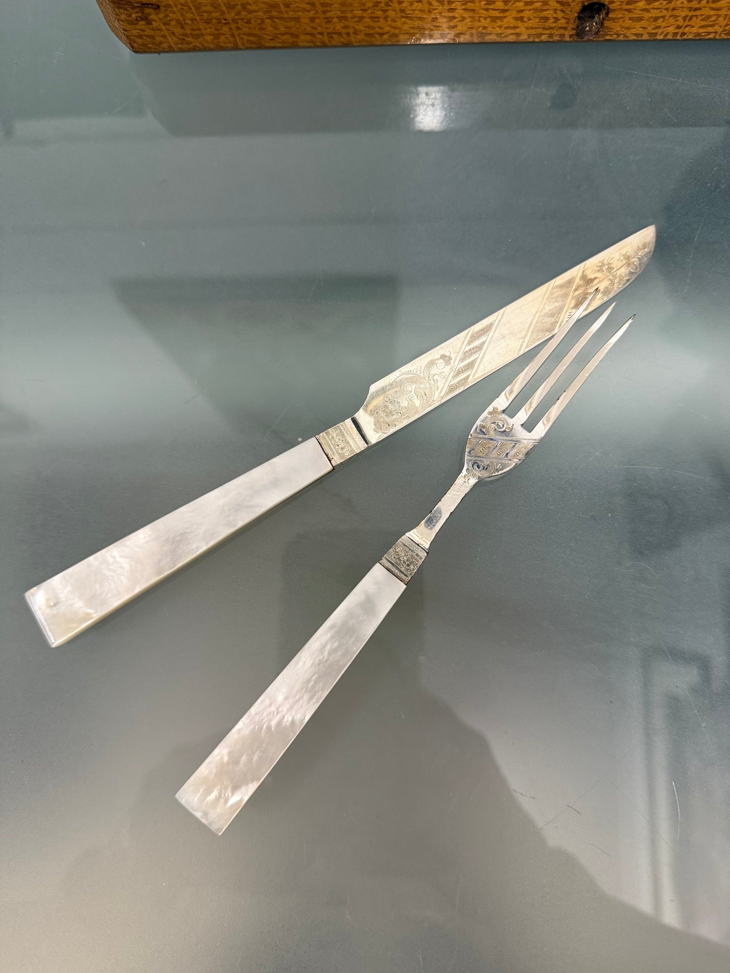 Stunning Antique Mother of Pearl and Silver-plated Fruit Set in Original Box