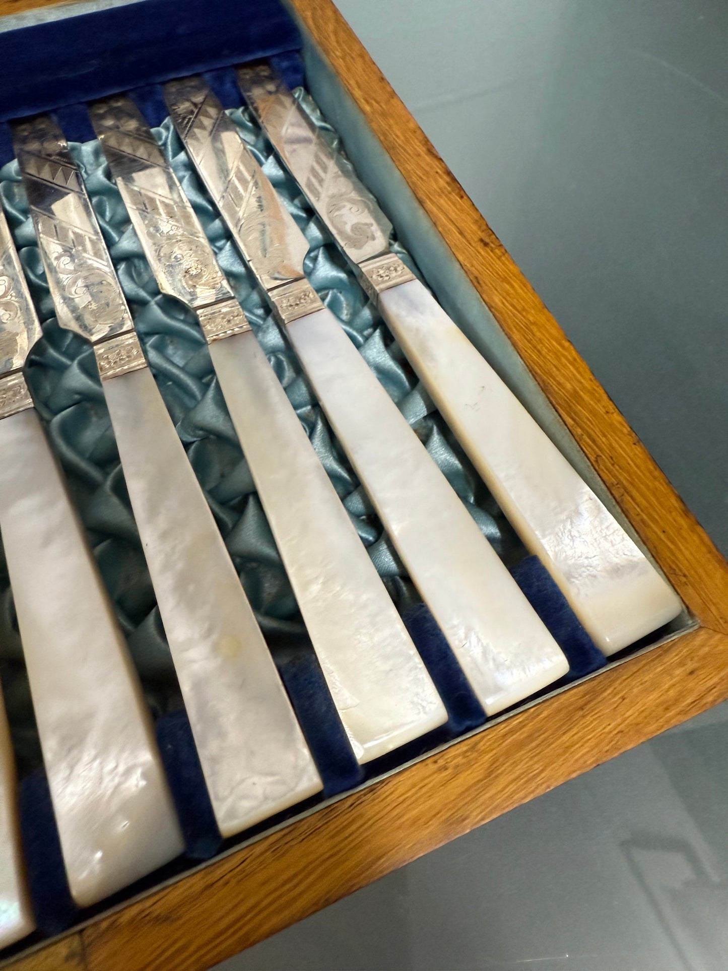 Stunning Antique Mother of Pearl and Silver-plated Fruit Set in Original Box