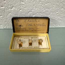 Vintage Gilt Metal Dress Studs In Original Box