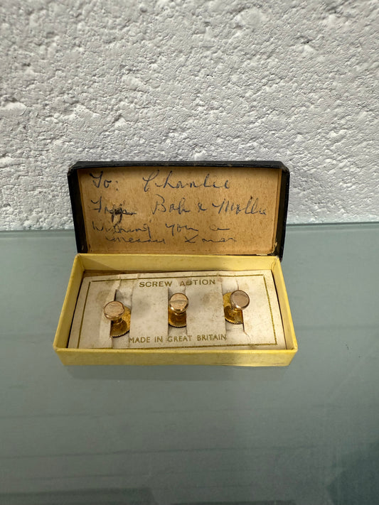 Vintage Gilt Metal Dress Studs In Original Box