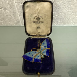 Vintage Enamel On Gilt Metal Butterfly Brooch