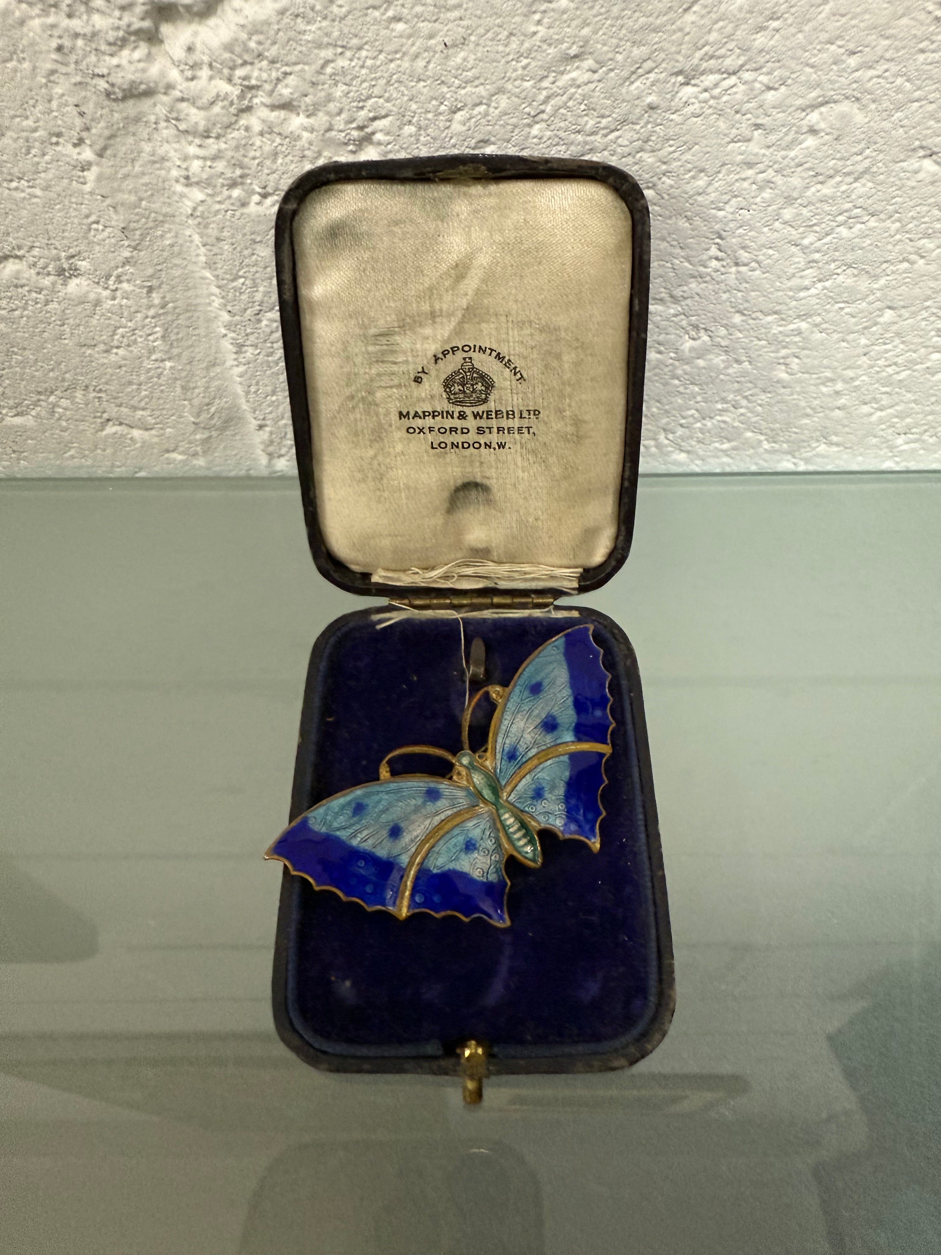 Vintage Enamel On Gilt Metal Butterfly Brooch