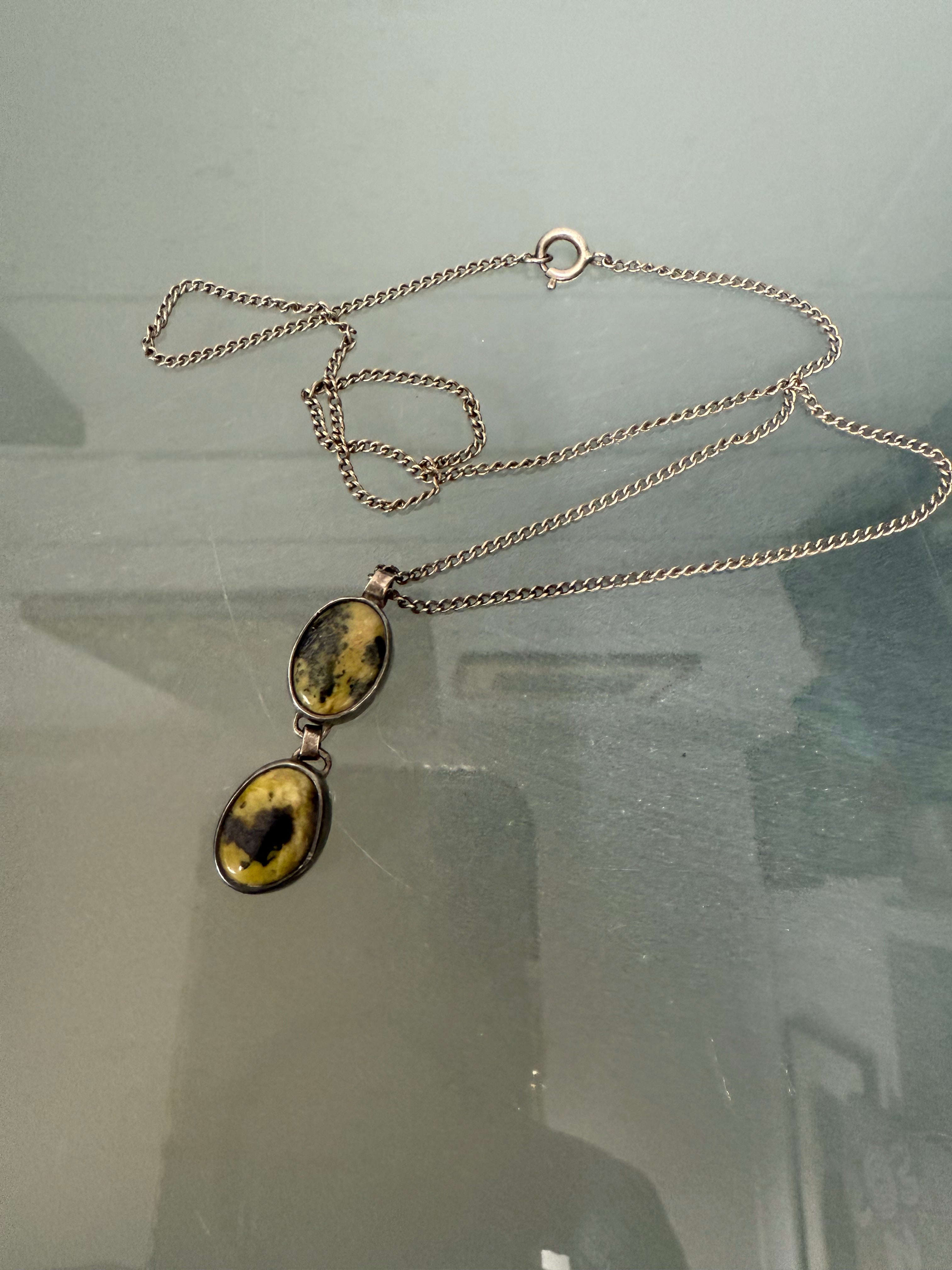 Vintage Moss Agate & Silver Pendant With Chain. | Antique & Vintage | Moonee Ponds Antiques | Australia Wide Delivery