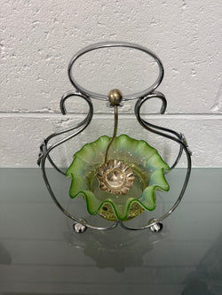 Edwardian Vaseline Glass Sweetmeat Bowl In Silverplate Stand | Antique & Vintage | Moonee Ponds Antiques | Australia Wide Delivery
