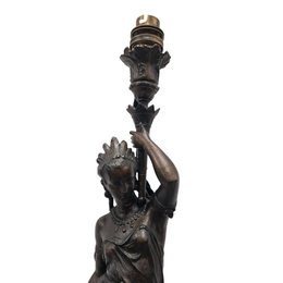 Pair 19th Century Marble Bronze Metal Lamps of Natives