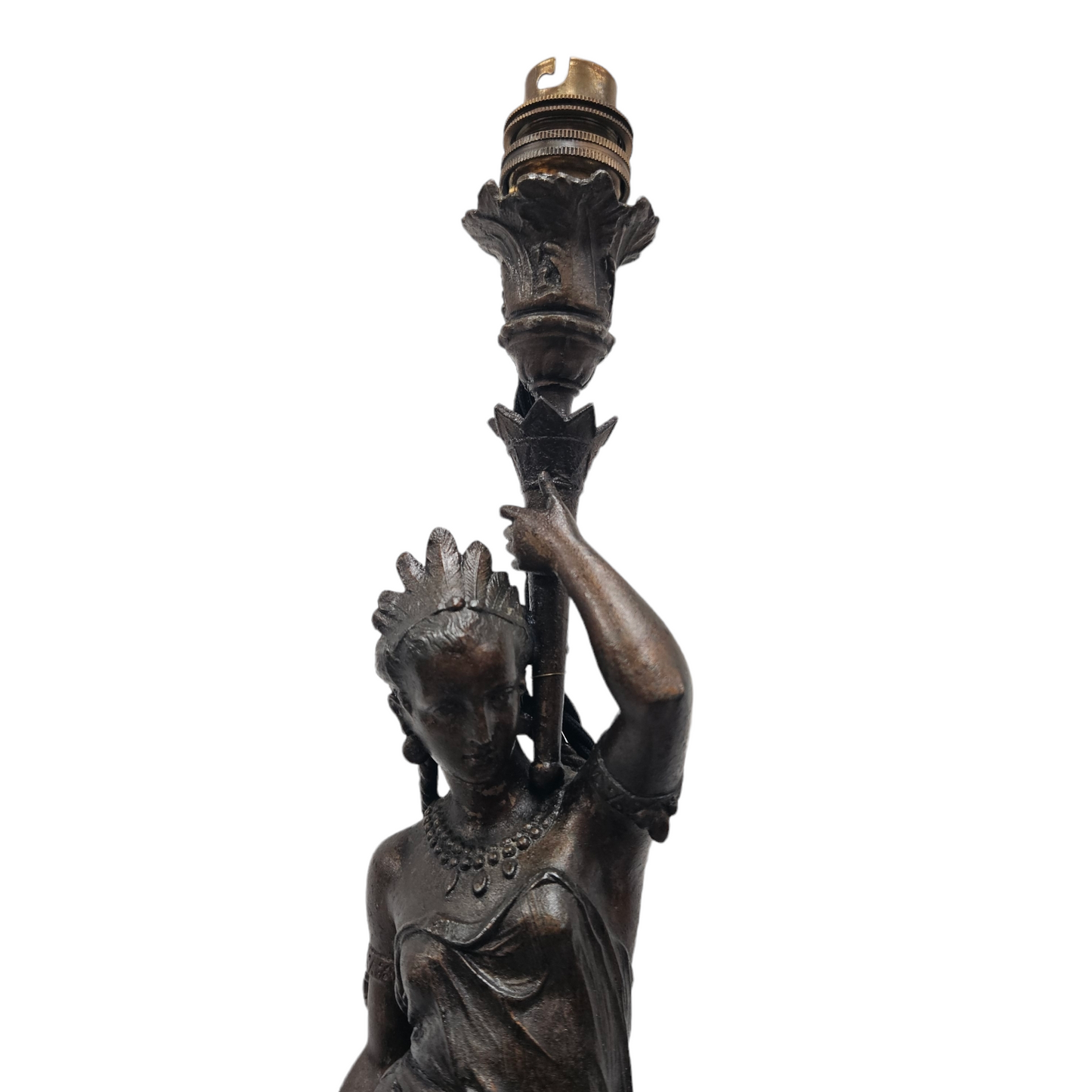 Pair 19th Century Marble Bronze Metal Lamps of Natives