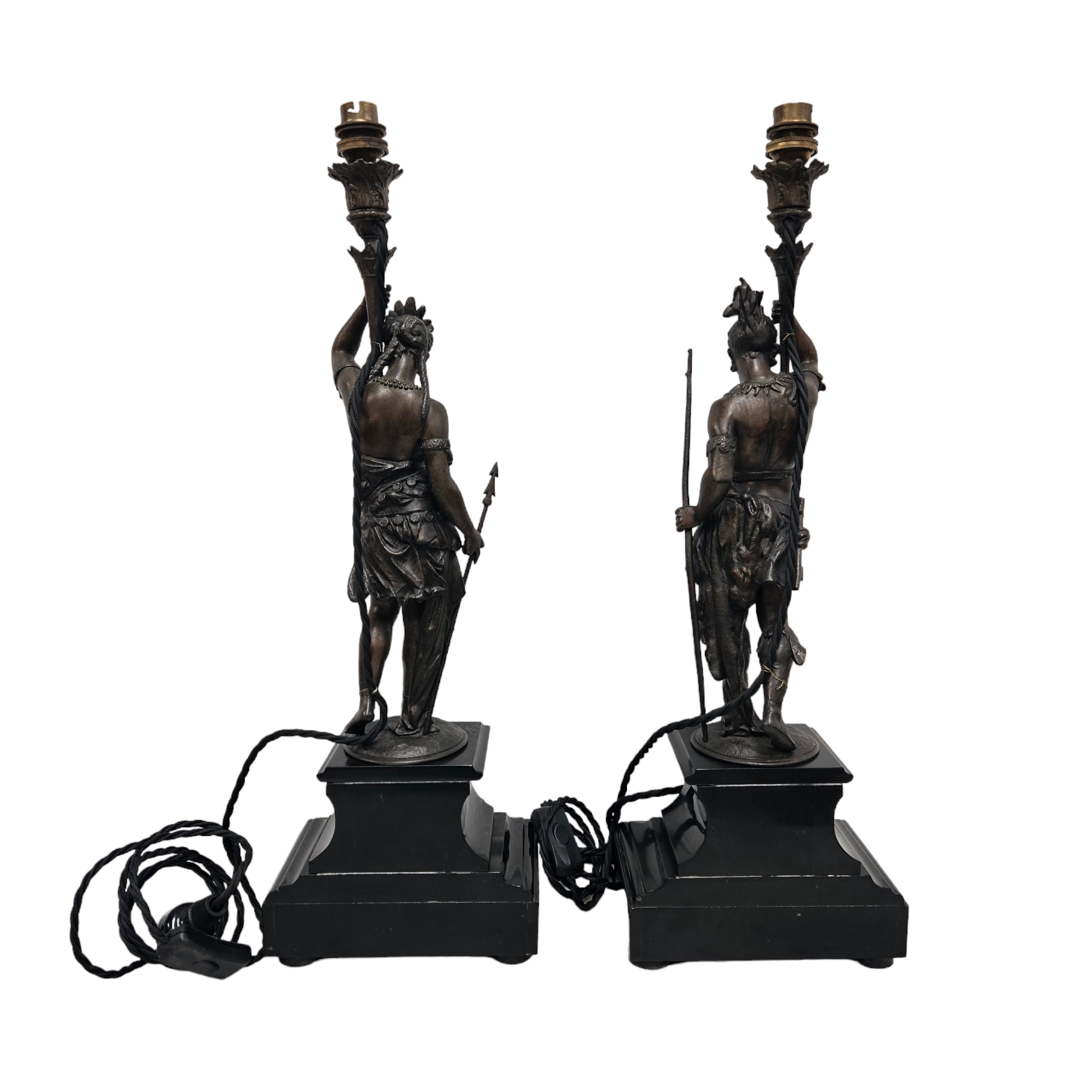 Pair 19th Century Marble Bronze Metal Lamps of Natives | Antique & Vintage | Moonee Ponds Antiques | Australia Wide Delivery