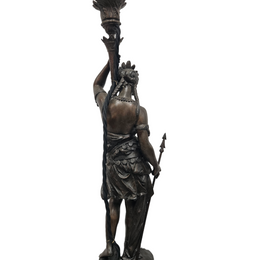 Pair 19th Century Marble Bronze Metal Lamps of Natives