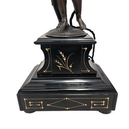 Pair 19th Century Marble Bronze Metal Lamps of Natives