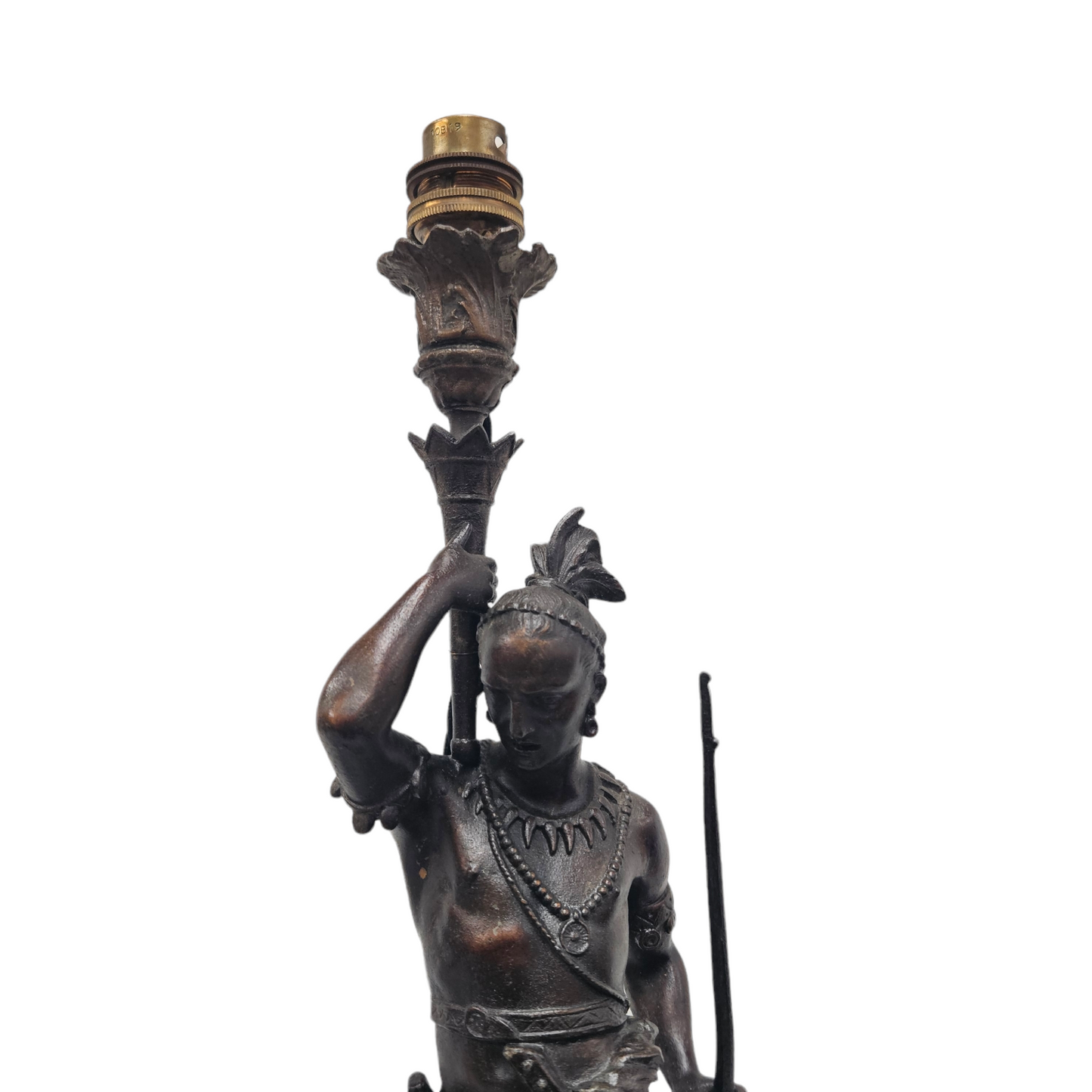 Pair 19th Century Marble Bronze Metal Lamps of Natives