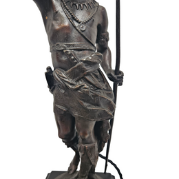 Pair 19th Century Marble Bronze Metal Lamps of Natives