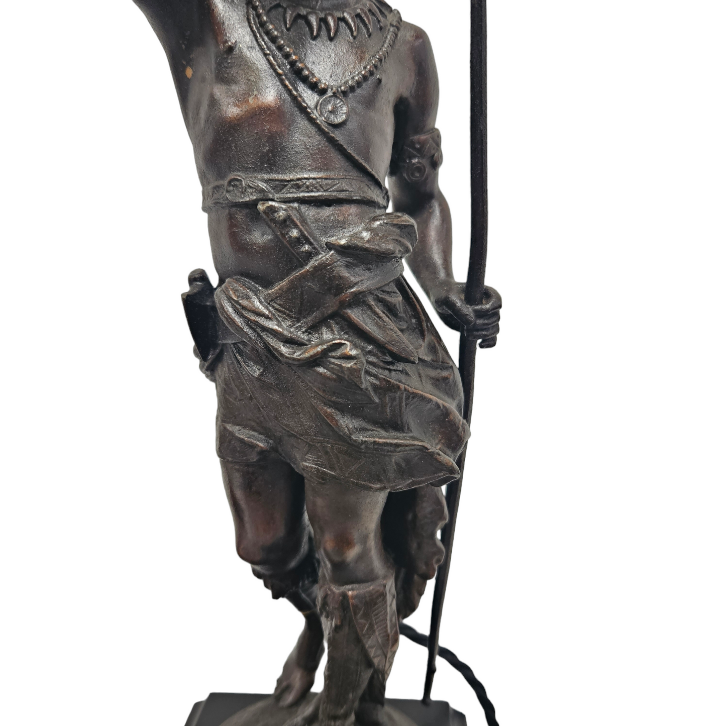 Pair 19th Century Marble Bronze Metal Lamps of Natives