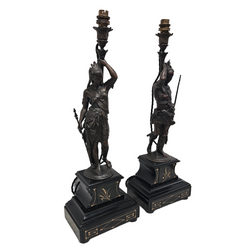Pair 19th Century Marble Bronze Metal Lamps of Natives | Antique & Vintage | Moonee Ponds Antiques | Australia Wide Delivery