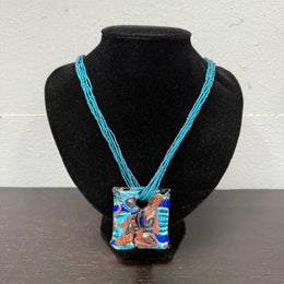 Vintage Murano Glass Pendant & Beads Chain Necklace