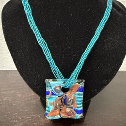 Vintage Murano Glass Pendant & Beads Chain Necklace