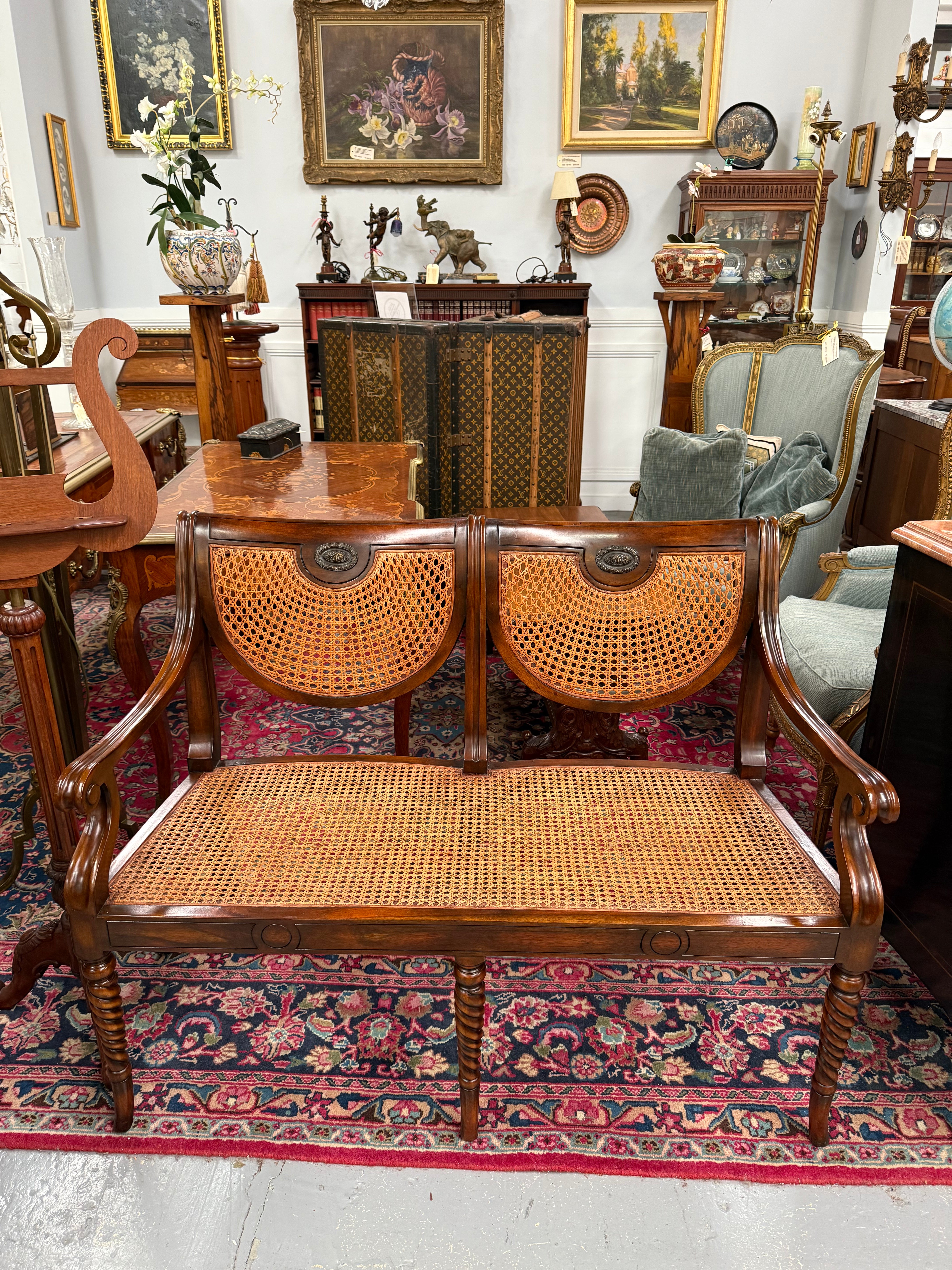 Regency Style Cane and Mahogany Settee | Antique & Vintage | Moonee Ponds Antiques | Australia Wide Delivery