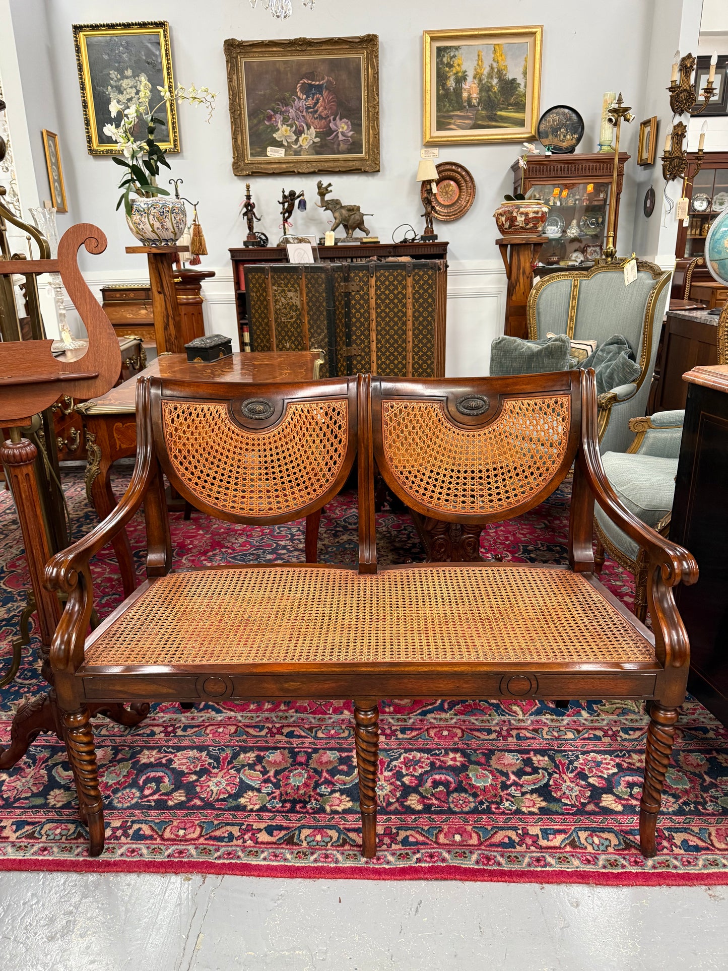 Regency Style Cane and Mahogany Settee