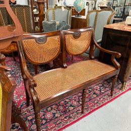 Regency Style Cane and Mahogany Settee