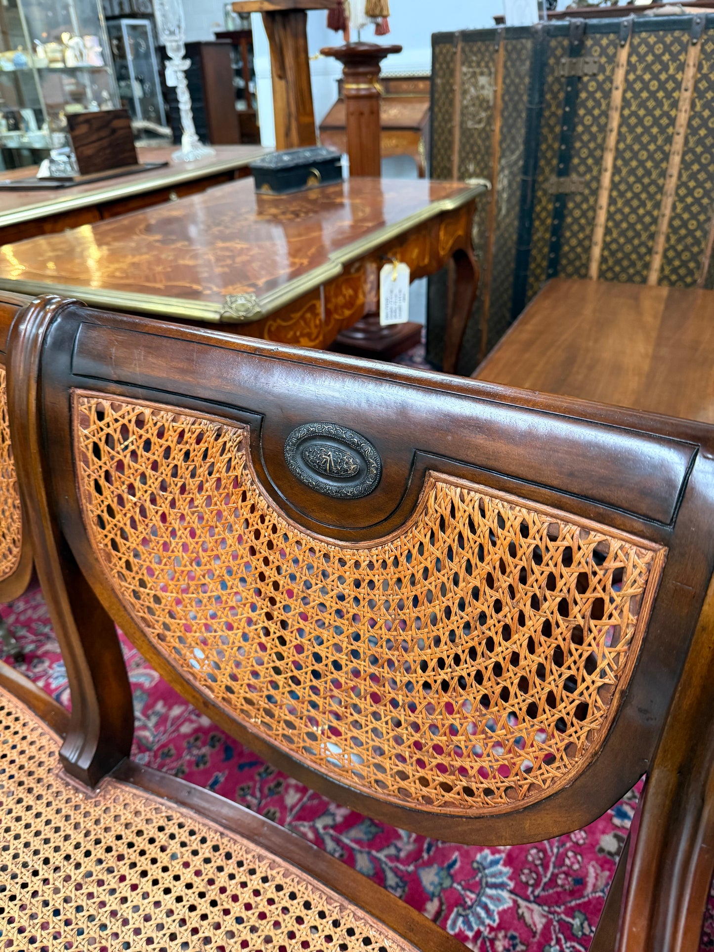 Regency Style Cane and Mahogany Settee