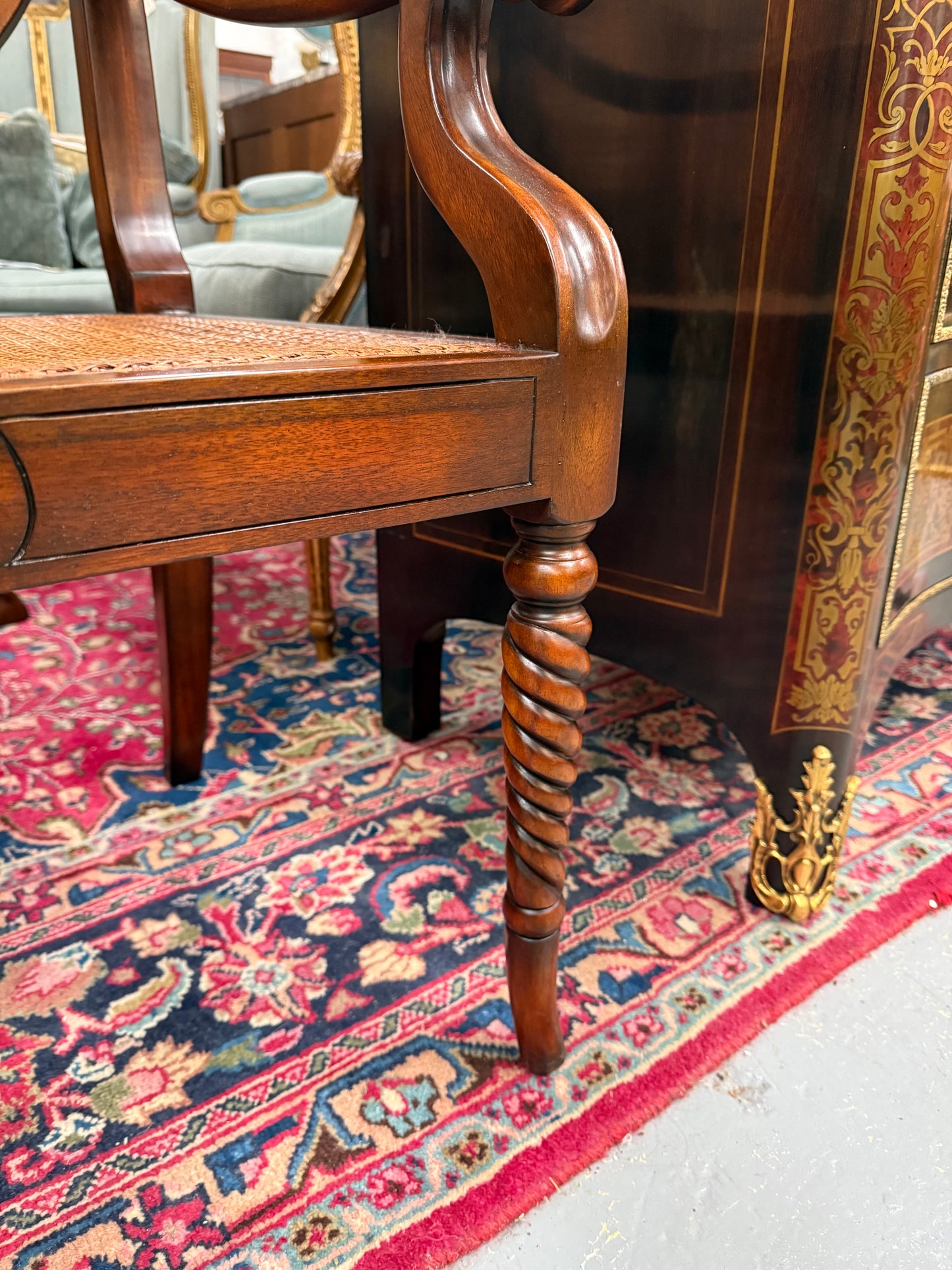 Regency Style Cane and Mahogany Settee