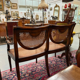 Regency Style Cane and Mahogany Settee