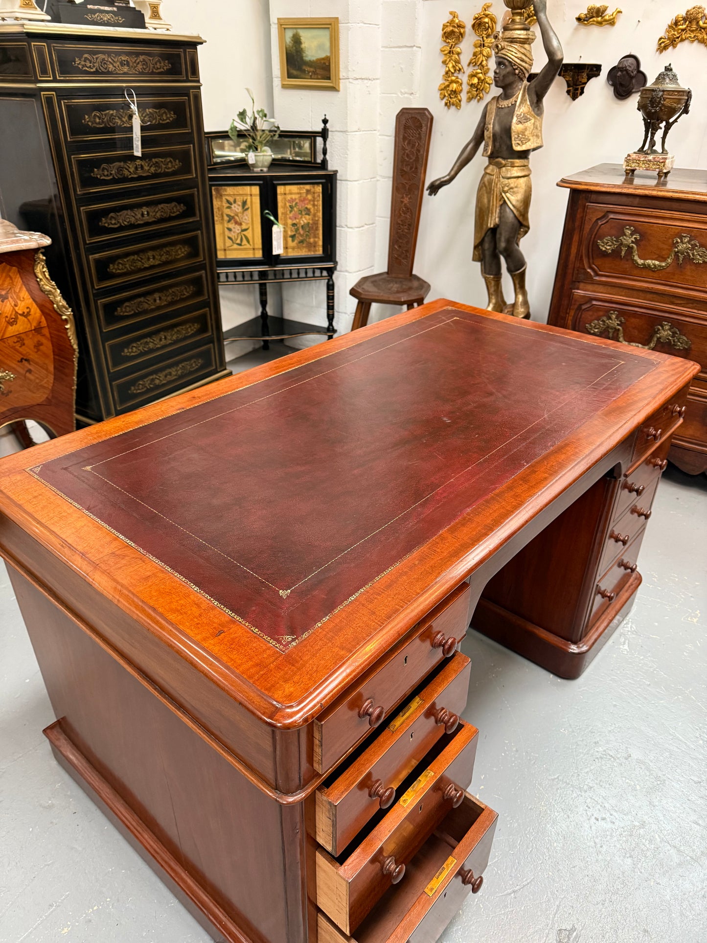 Antique Victorian Walnut Partners Desk