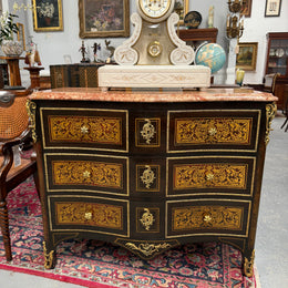 Louis XVI Style Boulle Marble Top Commode in Ebony