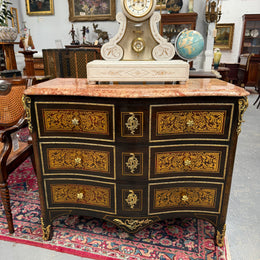 Louis XVI Style Boulle Marble Top Commode in Ebony