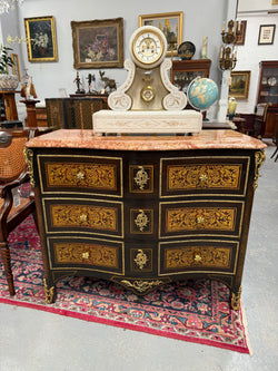 Louis XVI Style Boulle Marble Top Commode in Ebony | Antique & Vintage | Moonee Ponds Antiques | Australia Wide Delivery