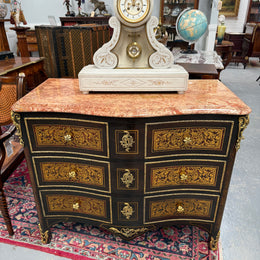 Louis XVI Style Boulle Marble Top Commode in Ebony