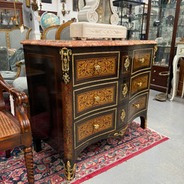Louis XVI Style Boulle Marble Top Commode in Ebony