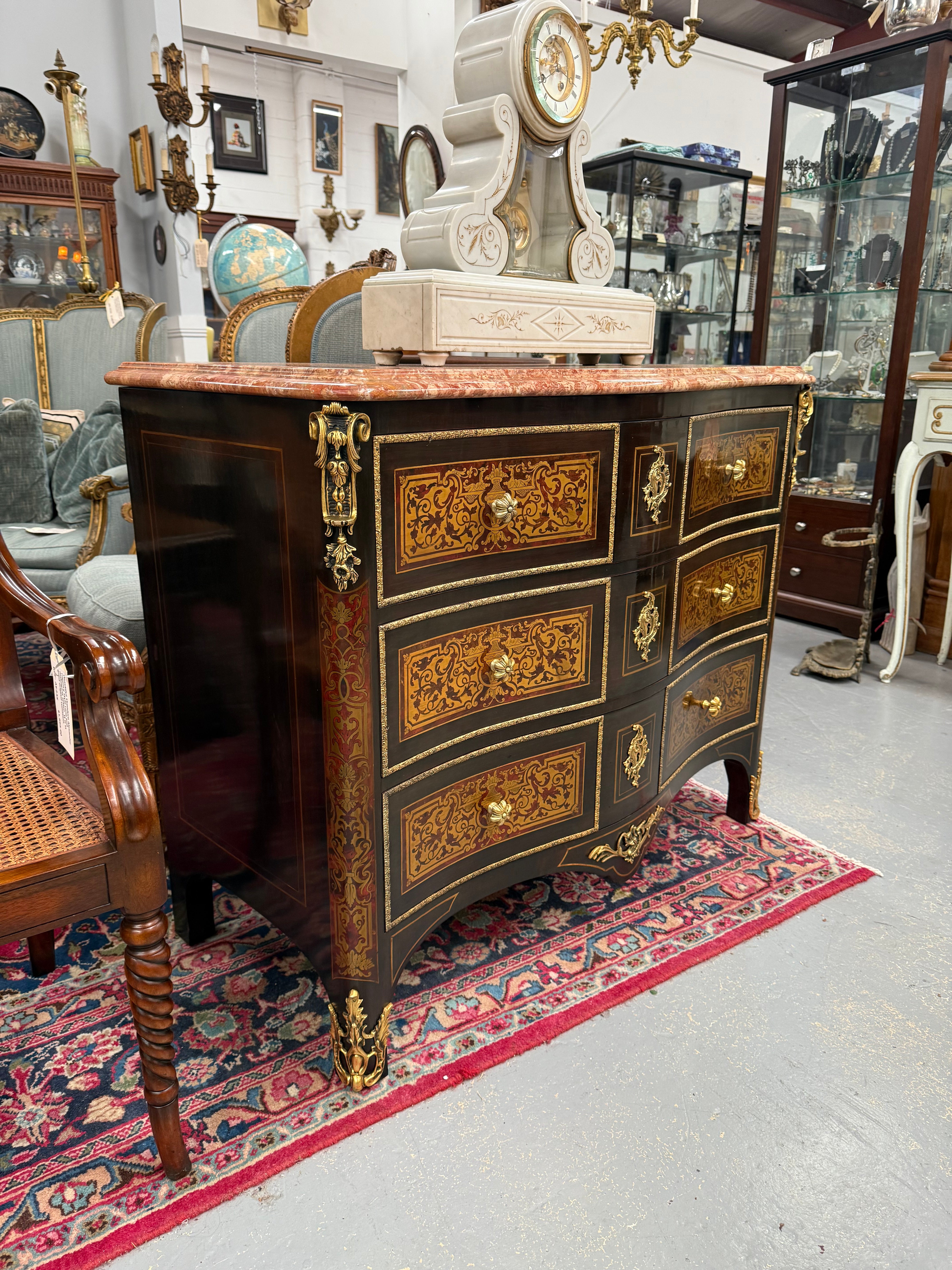 Louis XVI Style Boulle Marble Top Commode in Ebony | Antique & Vintage | Moonee Ponds Antiques | Australia Wide Delivery