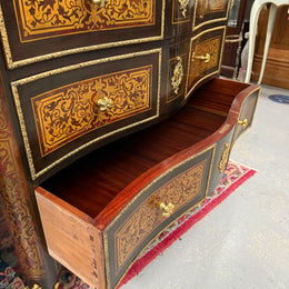 Louis XVI Style Boulle Marble Top Commode in Ebony