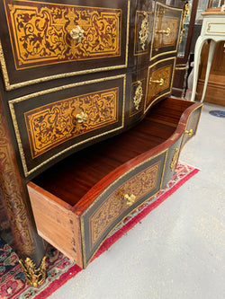 Louis XVI Style Boulle Marble Top Commode in Ebony | Antique & Vintage | Moonee Ponds Antiques | Australia Wide Delivery