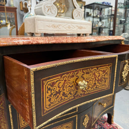 Louis XVI Style Boulle Marble Top Commode in Ebony