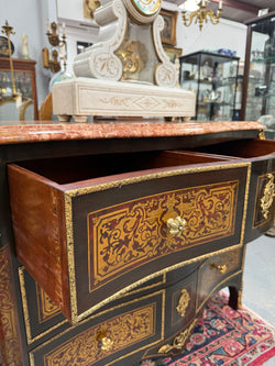 Louis XVI Style Boulle Marble Top Commode in Ebony | Antique & Vintage | Moonee Ponds Antiques | Australia Wide Delivery