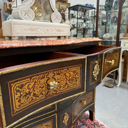 Louis XVI Style Boulle Marble Top Commode in Ebony