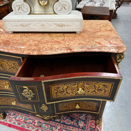 Louis XVI Style Boulle Marble Top Commode in Ebony
