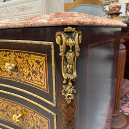 Louis XVI Style Boulle Marble Top Commode in Ebony