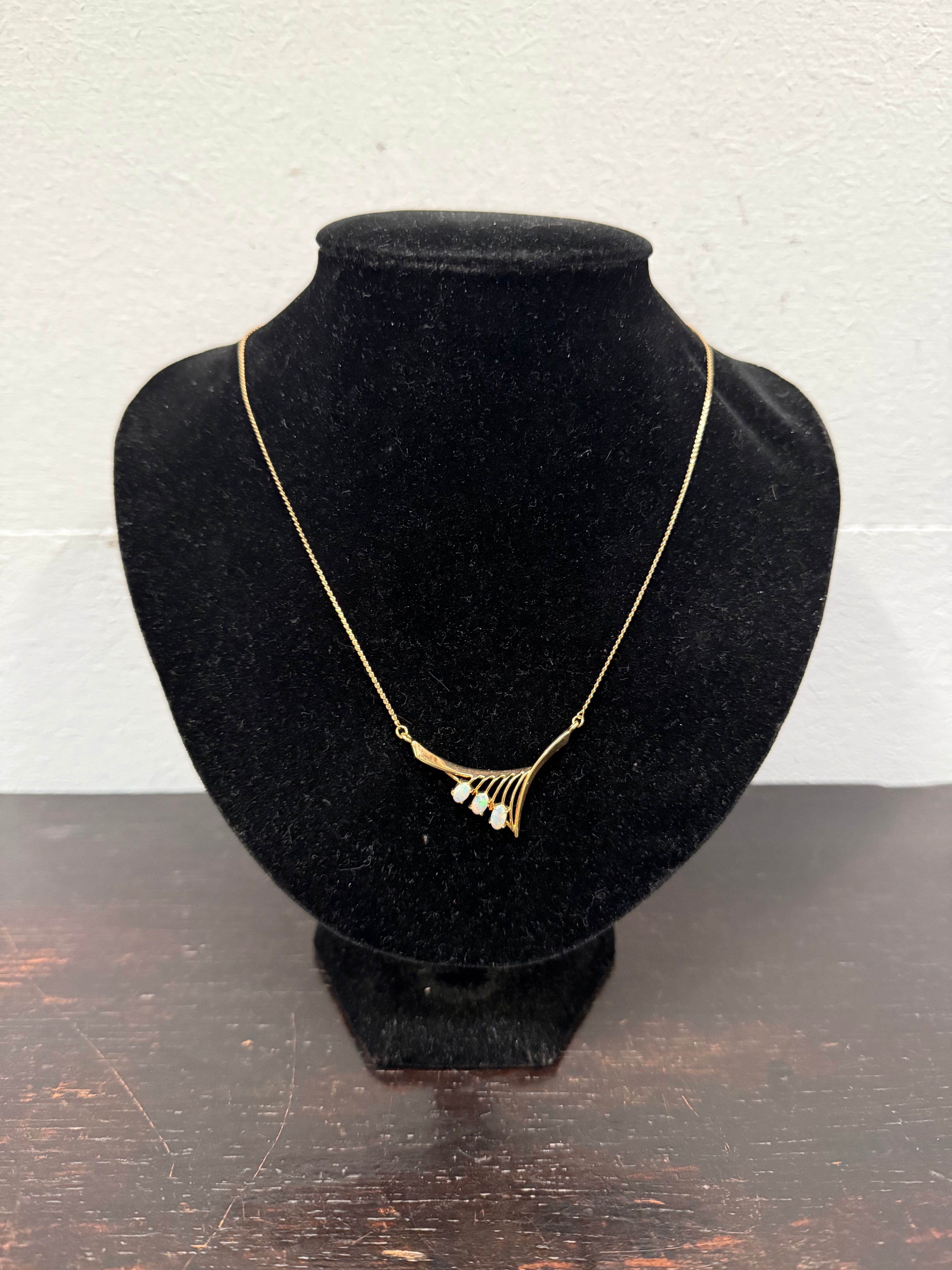 Vintage 18ct Gold Plated Pendant & Chain with 3 Natural Opals | Antique & Vintage | Moonee Ponds Antiques | Australia Wide Delivery