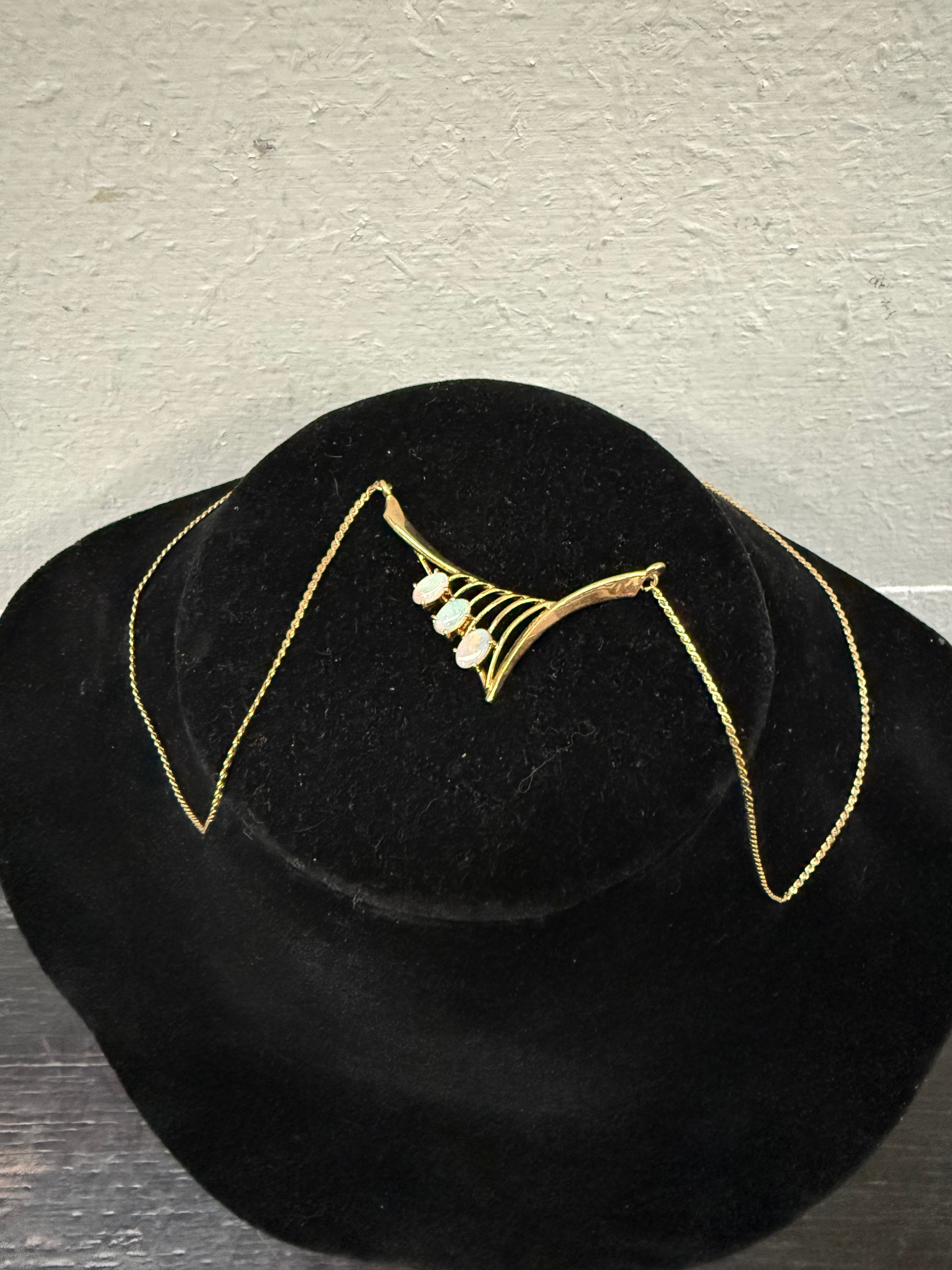 Vintage 18ct Gold Plated Pendant & Chain with 3 Natural Opals | Antique & Vintage | Moonee Ponds Antiques | Australia Wide Delivery