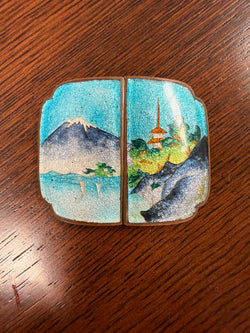 Japanese Meiji Period Enamel Over Copper Belt Buckle