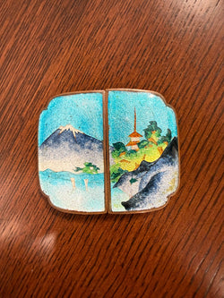 Japanese Meiji Period Enamel Over Copper Belt Buckle
