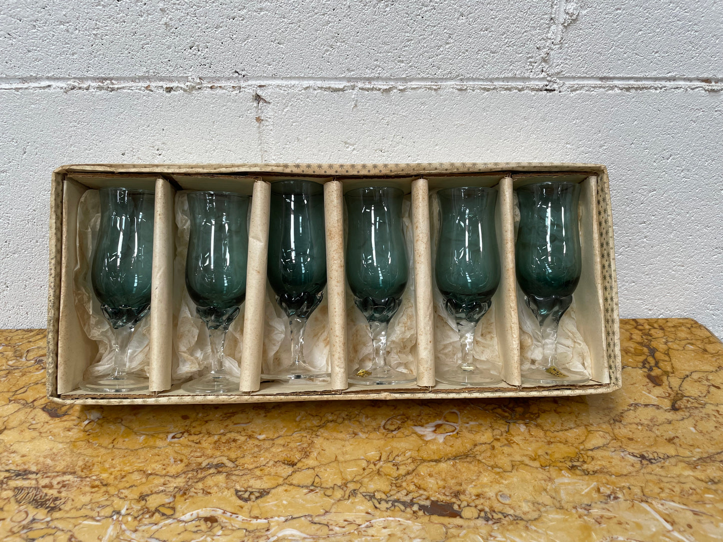 Set of Six Italian Coloured Glasses in Orig Box