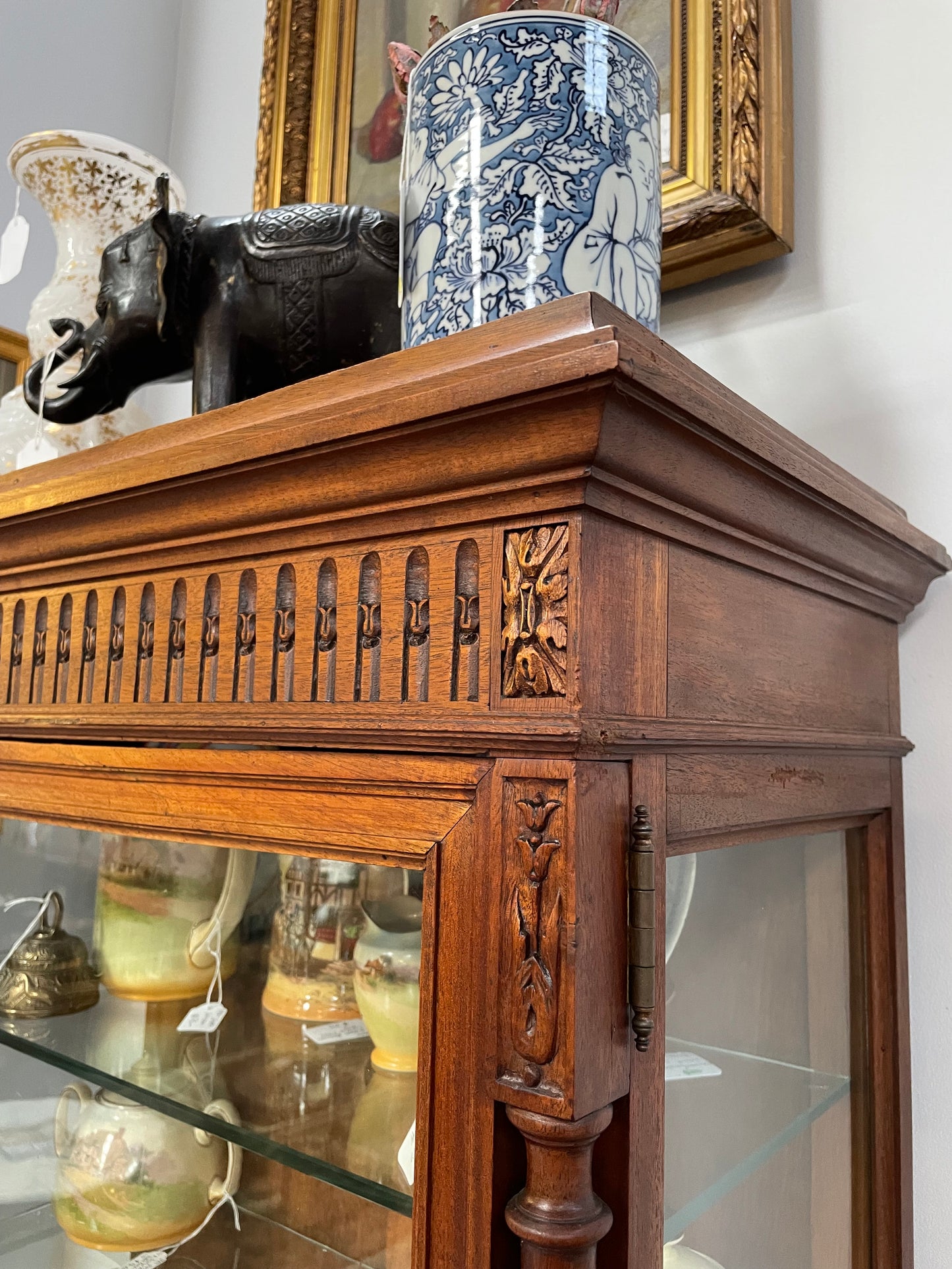 Hard to Find Pair of Antique Walnut Louis XVI Style Vitrines/Display Cabinets